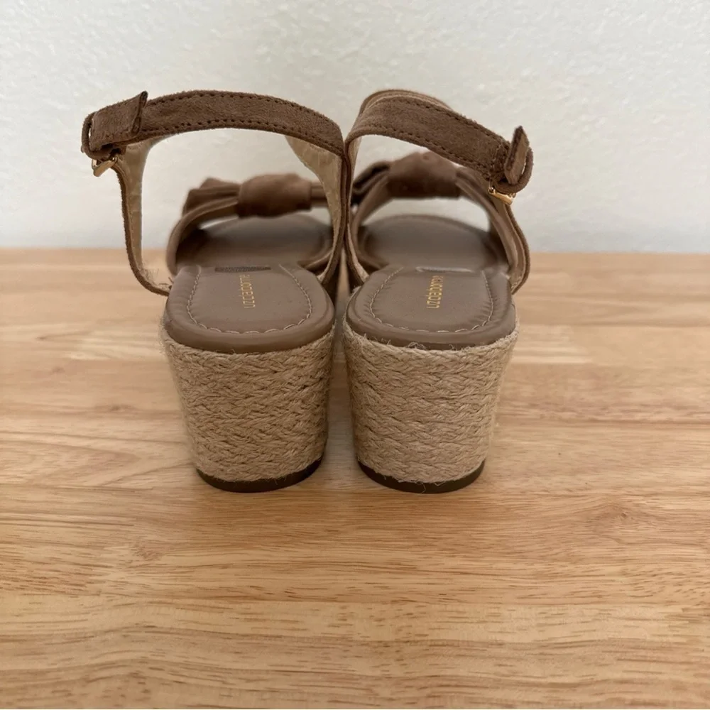 LIZ CLAIBORNE Tan Nude Peep Toe Platform Wedge SANDALS With Bow Size 7M